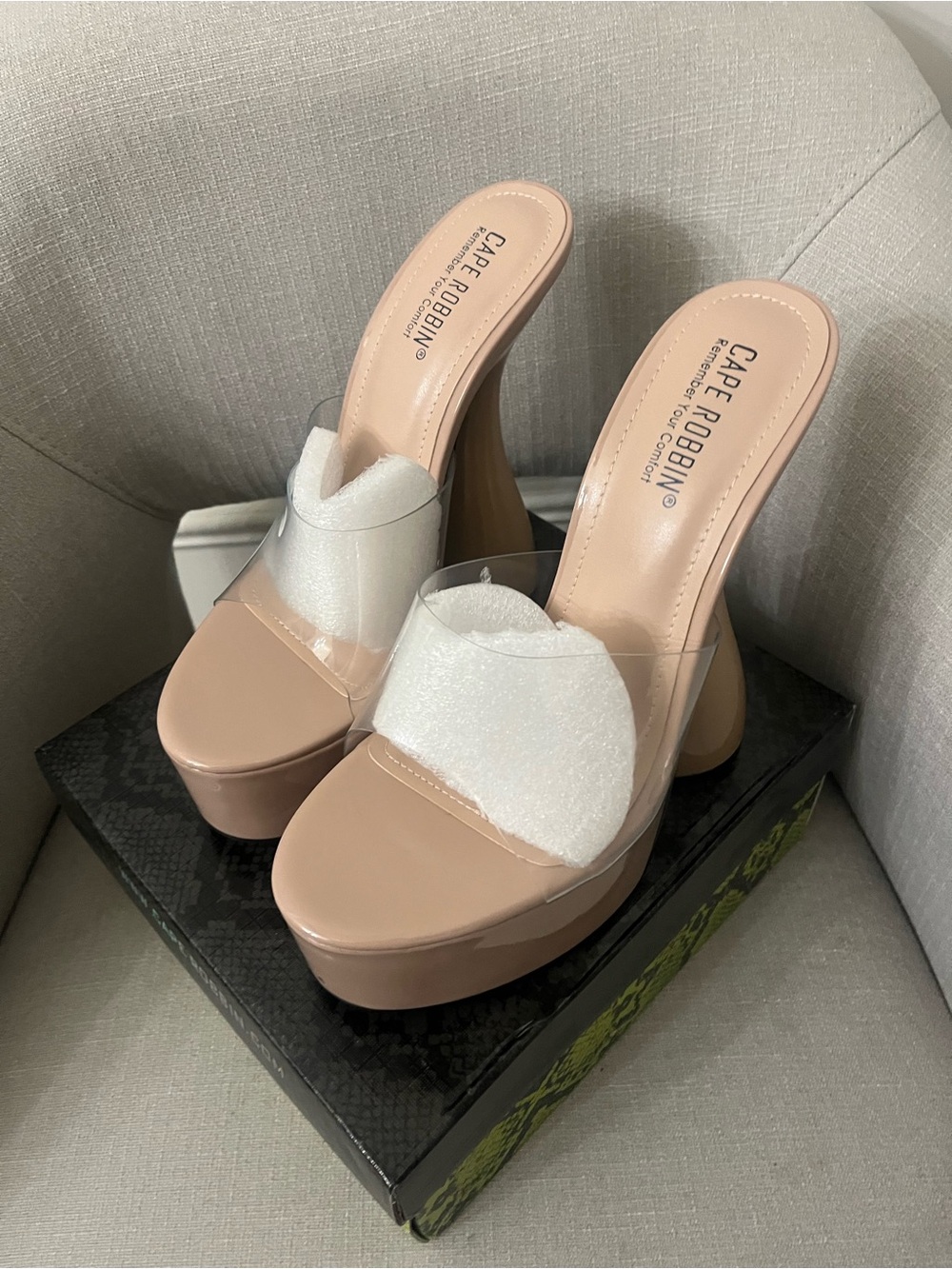 Cape Robbin Blush Platform Mule with Clear Strap